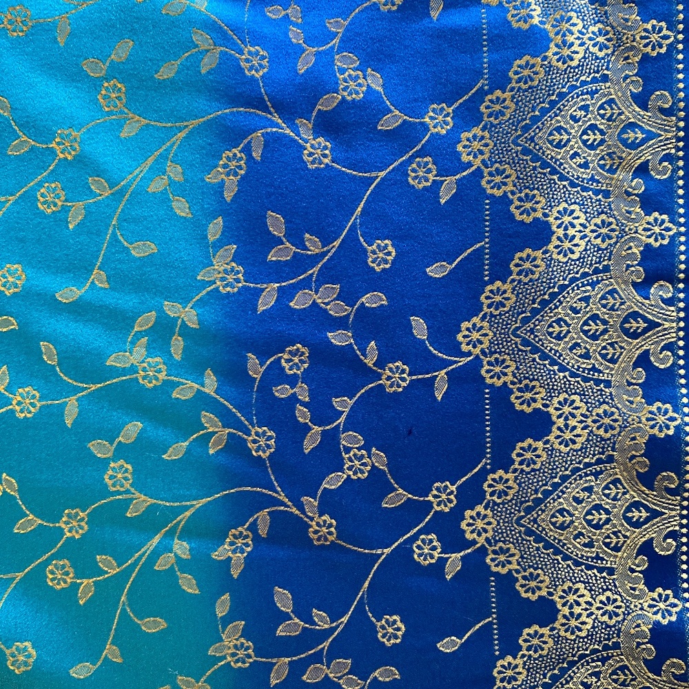 Blue & Gold silky fabric